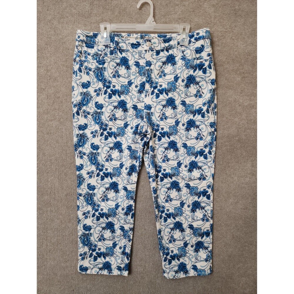 Chicos So Slimming Girlfriend Slim Leg Crop Jeans Women 2.5 US 14 Blue Floral